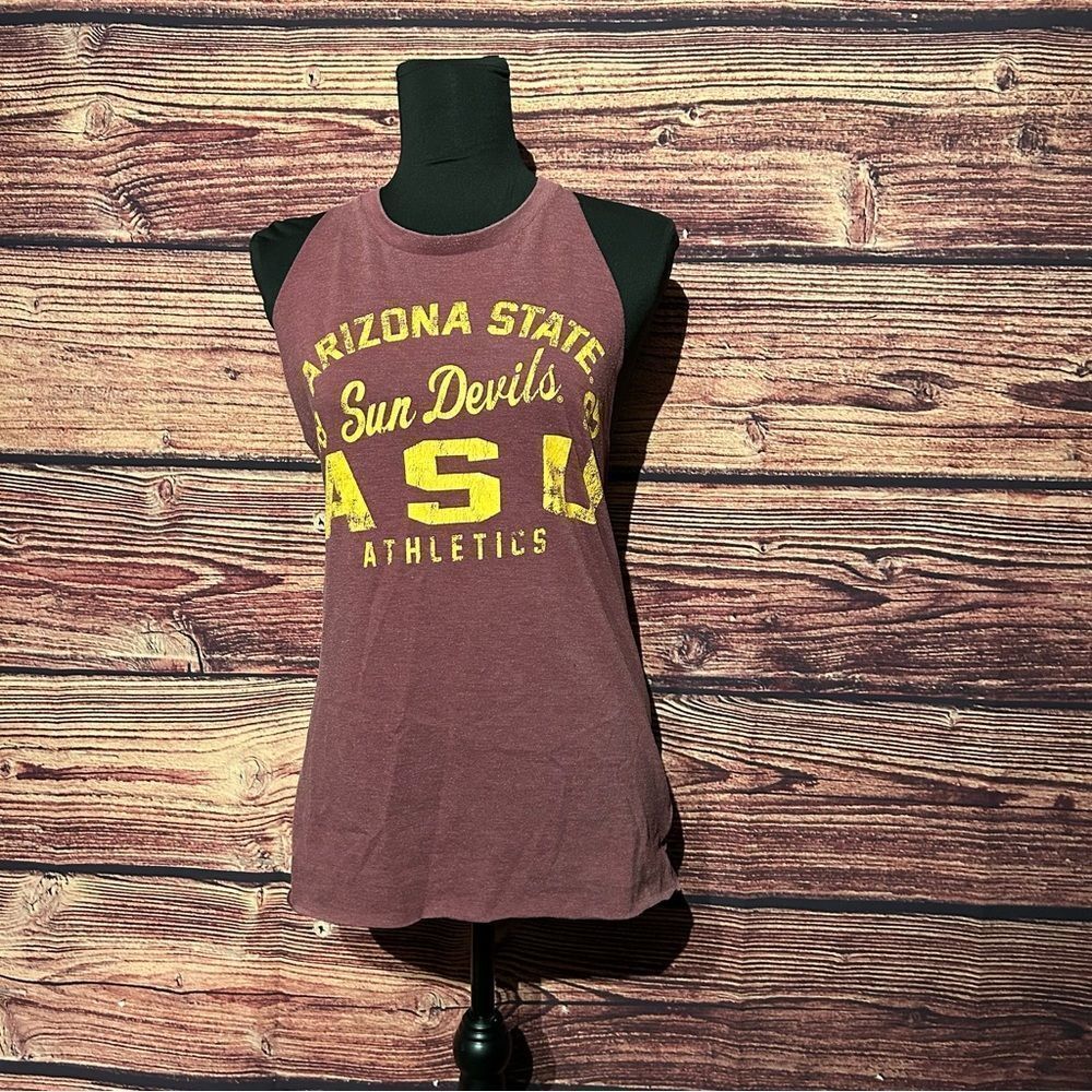Arizona State Women's Medium Maroon Shirt Top Blouse Custom Woven Open Back